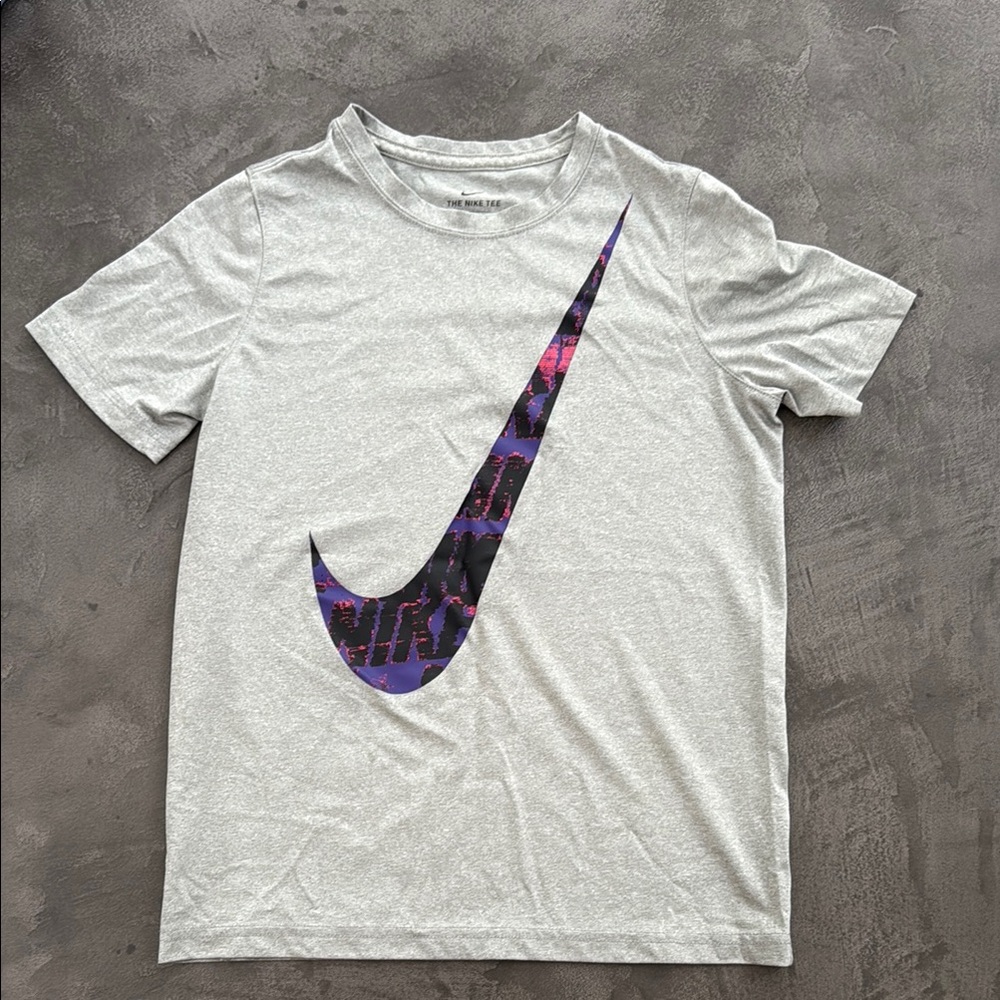 Nike Heather Gray Tee with Purple Swoosh